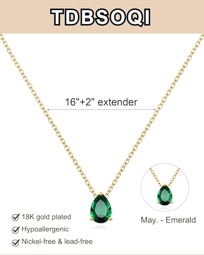 18K Gold Plated Birthstone Necklace for Women Dainty Diamond Teardrop Necklaces Emerald Green CZ Pendant Necklace Birthday Gift for Women Jewelry2