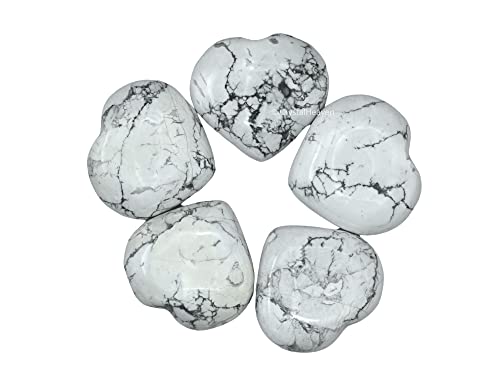 Image of Howlite Crystal Heart Palm Pebbles Stones for Anxiety Stress Relief Massage - AAA Grade Original Healing Gemstone Agate Heart Palm Stone for Yoga Meditation Spiritual