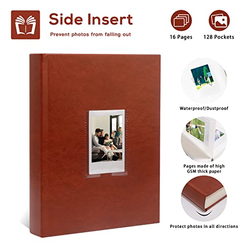 Álbum de fotos de 128 bolsos com espaço para escrever, janela frontal, álbuns de fotos de 3 polegada