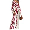 FHNUVB Women's Summer Casual 2 Piece Outfits Off Shoulder Printed Elegant Long Sleeve Going Out Loose Wide Leg Pants Set