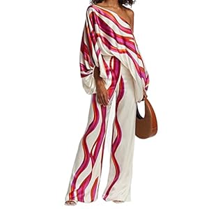 FHNUVB-Womens-Summer-Casual-2-Piece-Outfits-Off-Shoulder-Printed-Elegant-Long-Sleeve-Going-Out-Loose-Wide-Leg-Pants-Set FHNUVB Women's Summer Casual 2 Piece Outfits Off Shoulder Printed Elegant Long Sleeve Going Out Loose Wide Leg Pants Set