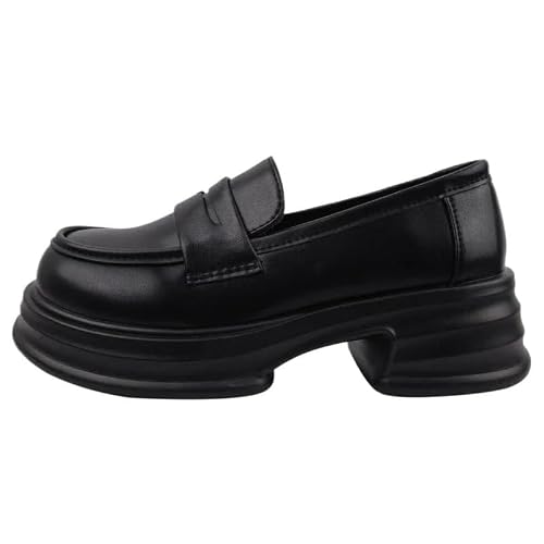 Sleek Platform Loafers For Women Chunky Low Sole Loafer Shoes Comfortable Everyday Footwear Classic Slip On Style For Ladies(Matte Black,40)