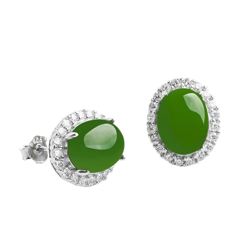 Boucles d'oreilles pierre verte jade ovale en argent 925 idée cadeau
