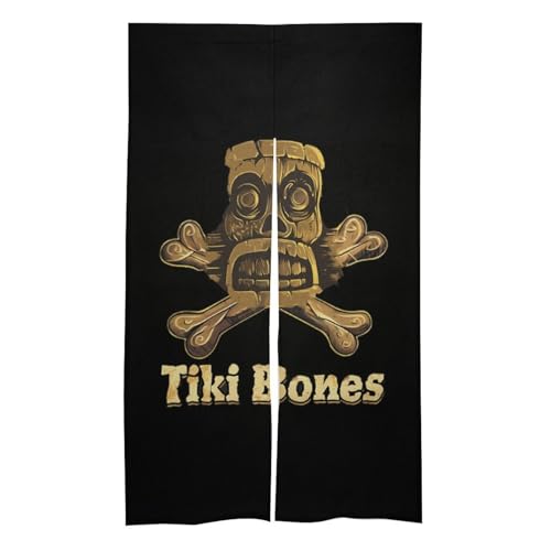 Hawaiian Tiki Bones Noren Doorway Split Shower Curtain Long Type Window Treatment for Privacy Partition Divider
