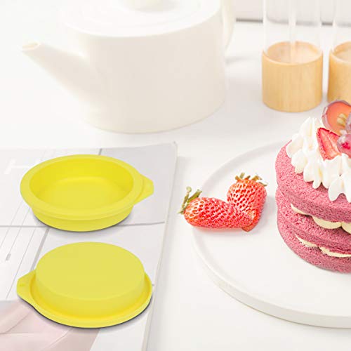 Silicone Cake Molds 4 Inch Round Cake Pans DIY Rainbow Layer Cakes Baking Mold Silicone Baking Pan Set for Cake Pancake Taco Shell Pizza Crust Omelet Frittata and Resin Craft, Set of 6, Yellow - Thumbnail 5