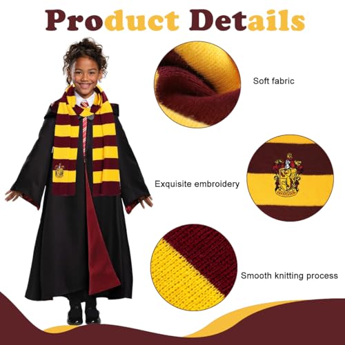 Image of FANCYKU Ha*ry Potter Gryffindor Scarf, Knit Striped Magic College Styles Cosplay Ha*ry Potter Clothes Accessories for Christmas, Halloween, Birthday Themed Party - Ha*ry Potter Merchandise (Yellow)