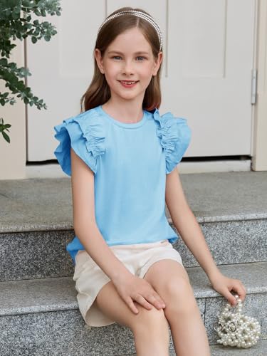 Image of Haloumoning Girls T Shirts Double Layer Ruffle Short Sleeve Kids Summer Crewneck Tunic Tee Tops 5-14 Years
