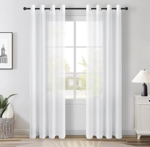 HolDreams - Cortina de Visillo Translucido 150x260 cm con Ojales Cortinas de Salon - Cortina Dormitorio - Cortinas de Cocina (1 Unidad) (Blanca)