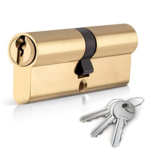 XFORT Serrure à cylindre en laiton 45/55 (100mm), serrure à barillet pour porte européenne avec 3 clés, anti-choc, anti-perçage et anti-crochetage, avec clé pour assurer une haute sécurité aux portes Cover