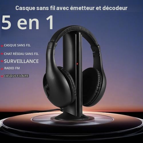 Jeffergarden Casque sans Fil pour Regarder la Télévision, Casque Supra-auriculaire Léger avec Une Portée de 98 Pieds, pour Les Personnes âgées et Les Amateurs de Télévision