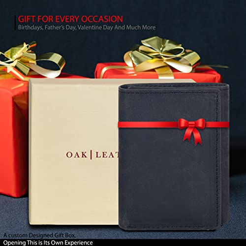 Image of Real Leather Mens Trifold Wallet RFID Blocking Slim Minimalist Front Pocket - Thin & Stylish with ID Window in Gift Box, Pebble Black, Trifold