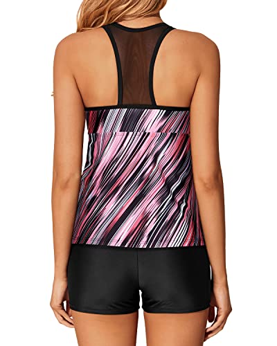 Holipick D200918-PIBK-M Pink Striped Two Piece Tankini Bathing Suits For Women Swim Tankini Top With Shorts Athletic Tummy Control Swimsuits M thumb #1