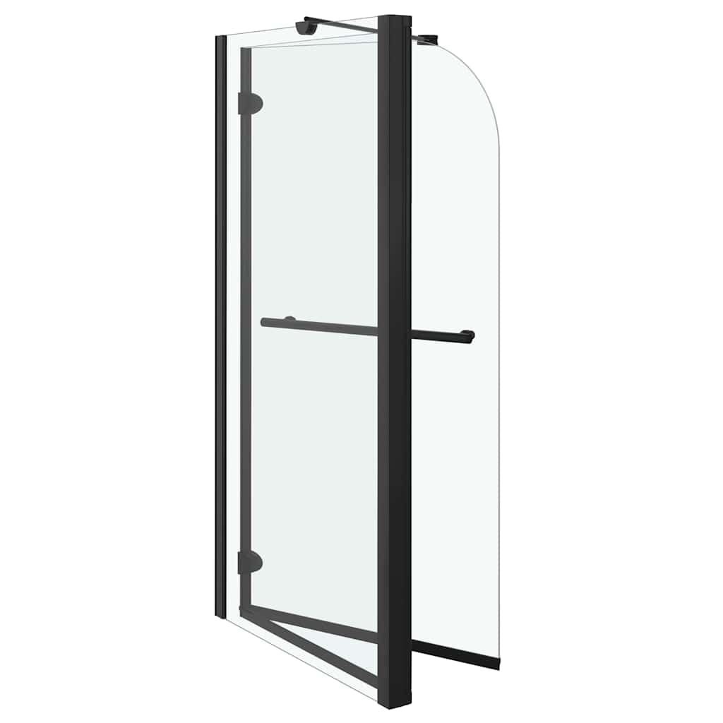 Box doccia pieghevole a 2 scomparti, in vetro temperato ESG, 120 x 68 x 130 cm, nero, con maniglia e portasciugamani, telaio in alluminio, per vasca da bagno, box doccia, porta a pendente