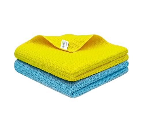 Image of SOFTSPUN Microfiber Waffle Weave Cloths, 40x40 Cms 2 Piece Towel Set 400 GSM Multicolor. Multipurpose Highly Absorbent LintStreak Free Wash Cloth for Home Kitchen Window Stainless Steel.