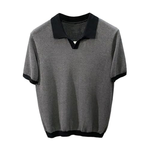Men's Contrast Lapel Soft Knit Pullover Packing Loose Short Sleeves Vacation Sweater2