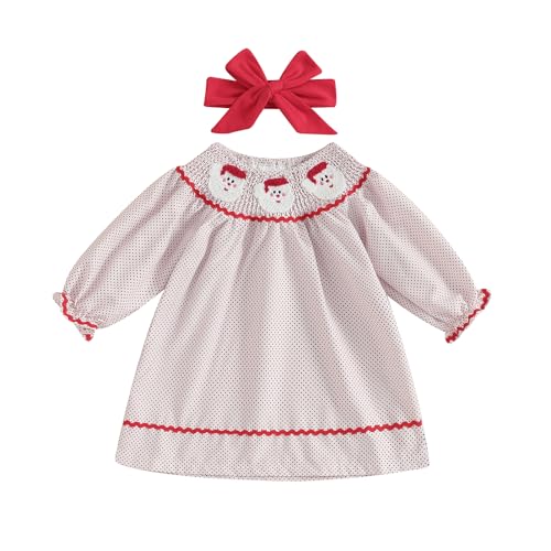 Toddler Girls Christmas Dress Plaid Santa Smocked Dresses My First Christmas Baby Girl Outfit Infant Smock Dress (Pink 2-3 Years)