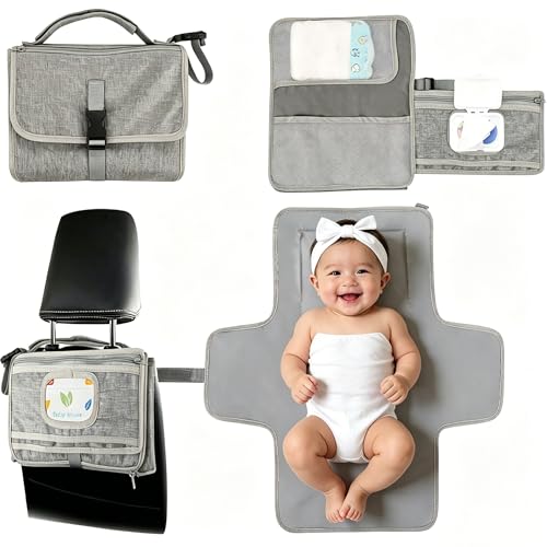 Tapis à langer de voyage doux avec poches lingettes pour sorties bébé