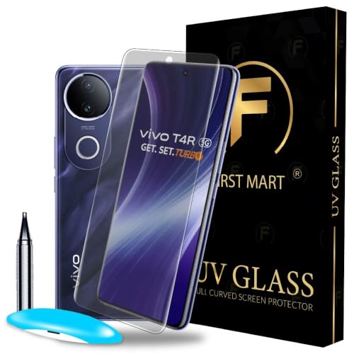 Image of FIRST MART Matte UV Tempered Glass for Vivo T4R and Vivo T4 | Anti-Glare Curved Screen Protector, 9H Scratch Resistant, Fingerprint Compatible, Case-Friendly | Pack of 1