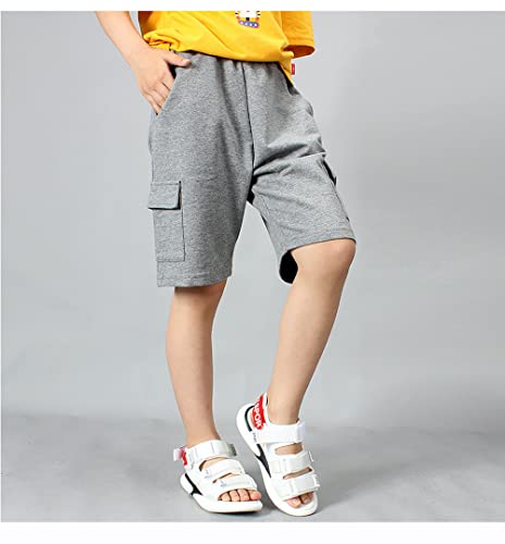 JXGSGOGO Boys Cotton Sport Shorts Drawstring Soft Jersey Athletic Shorts Unisex Height 110-120cm Grey