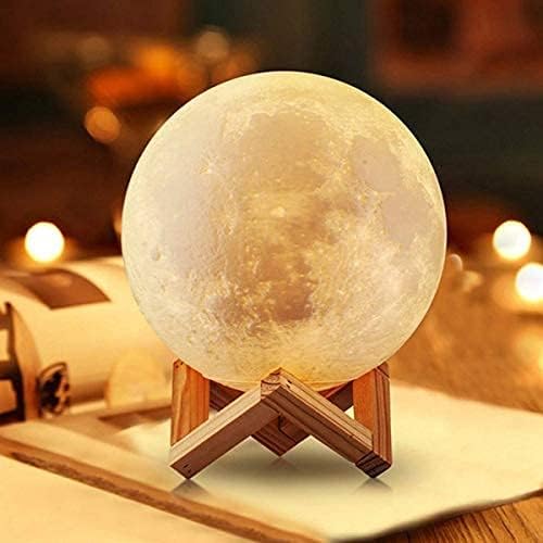 Classic Enterprise Moon Lamp Light for Bedroom,3D USB Rechargeable Moonlamp 7 Color Changing Sensor Touch Crystal Ball Night Lamp with Wooden Stand (15cm)