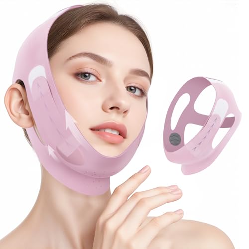 JenChrysm Chin Strap For Sleeping - Jawline Shaper with 3D Design & Graphene Material,Double Chin Reducer to Prevent Sagging & Shape Vline Face - Double Chin Eliminator - Gifts for Women