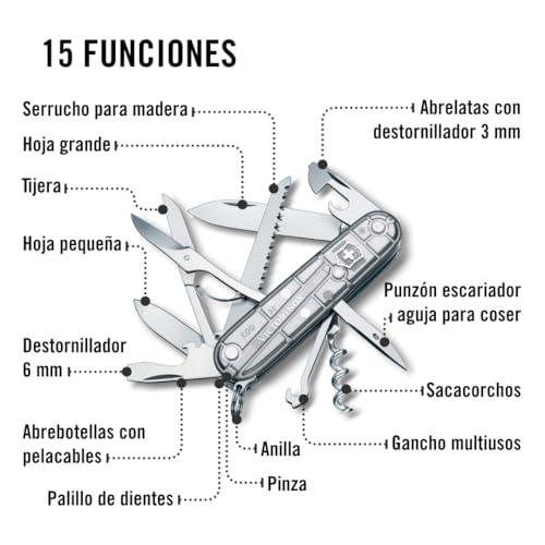 Image of Victorinox Huntsman Swiss Army, 15 Functions Pocket Knife, Silver Tech | Swiss Made Multi-Tool with Wood Saw, Scissors & Screwdriver Compact Design for Camping, Hiking and Daily Carry