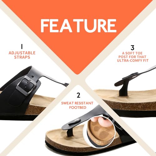 Womens Sandals, Genuine Leather Beach Slides Cork Footbed Slippers Non-Slip Mens Slides, Outdoor Vacation Women Footwear, Essentials Sandals3