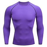 Atmungsaktives Kompressionsshirt für Herren, langärmelig, hohe Elastizität, schnell trocknend, ideal zum Laufen, Radfahren und Training, dunkelviolett, XXL