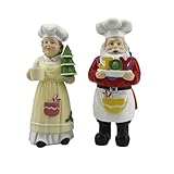 iStatue Chef Santa & Mrs. Claus Christmas Figurines Set of 2-5'' Hand-Painted Resin Holiday Xmas Decor for Kitchen, Mantel & Gifting - Festive, Durable Collectibles (White Chef)