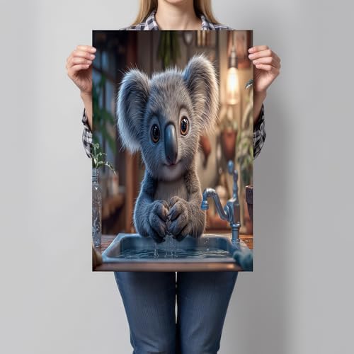 Impression d'art koala tableau sur toile gris moderne décoration salon et chambre 60x90 cm