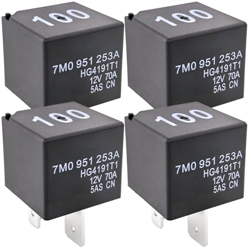 100 Relay 7M0951253A (4-Pack) 12V 70A 4-Pin SPST Heavy Duty Automotive Electrical Switch Compatible with VW Audi Jetta Golf Passat Beetle Fixes Fuel Pump and Fan Issues