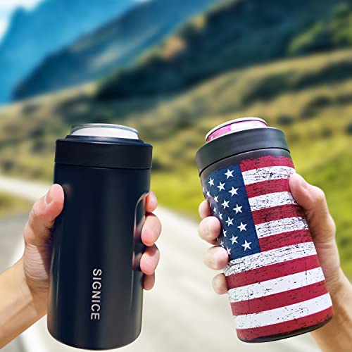 3-In-1 Insulated Can Cooler - Signice Double Walled Vacuum Insulator Stainless Steel Slim Can Cooler For 12 Oz Skinny Tall Can/Standard Regular Can/Beer Bottle (Matte Black) #TOP5