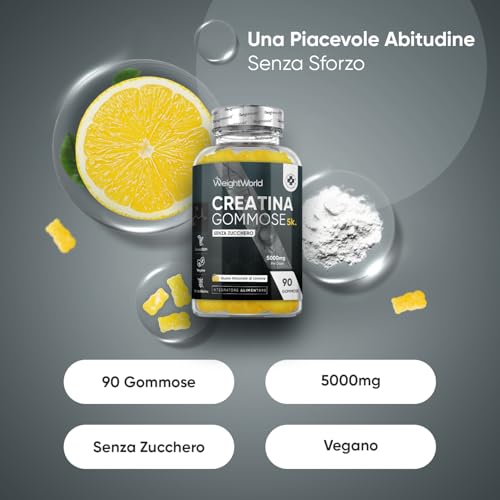 Creatina Monoidrata Gommose Vegan 3000mg/Dose, 90 Gommose Gusto Limone Senza Zucchero, Alternativa a Creatina Capsule, Resistenza, Prestazioni, Muscoli, Creatine Monohydrate Pre Workout Post Workout - 2