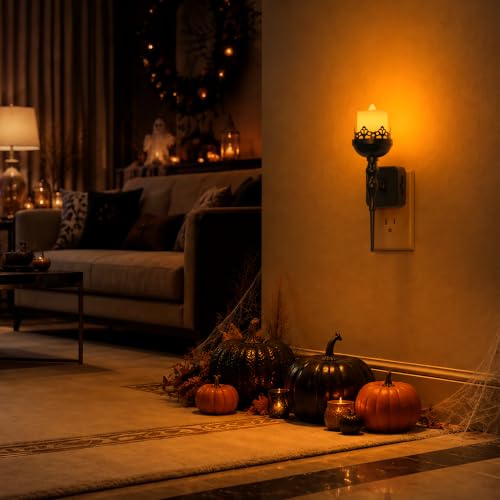 Image of Briignite Halloween Night Light, Gothic Candle Night Lights, Amber 1600K