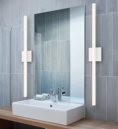 Image of Sonneman Modern Lighting 2771.03 Stix 1-Light LED Linear Vanity Lighting Fixture for Bathroom, Installs Horizontal or Vertical - 3000K - 32 inch - Satin White