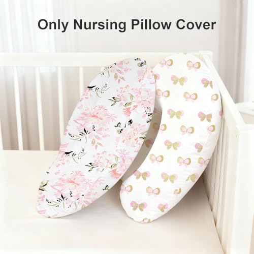 Image of Little Grape Land Nursing Pillow Covers 2 Pack, Soft & Breathable Removable Breastfeeding Pillows Covers for Feeding Pillows, Nursing Pillow Slipcover for Baby Girls Boys, (Butterfly & Floral)