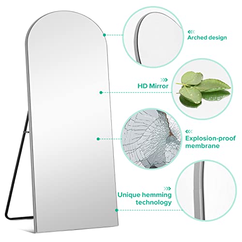Image of PexFix Arched Full Length Mirror, 65''x22'', Floor Standing, Contemporary Style, Silver Wood Frame