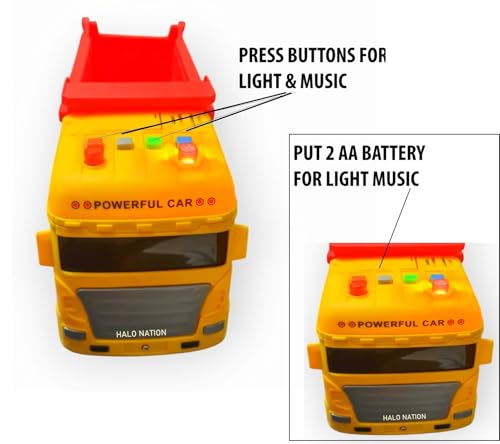 Image of HALO NATION Remote Control Dump Truck - 4 Channel RC Engineering Vehicle With Light & Sound for Kids, Big Size Dumper Red Yellow