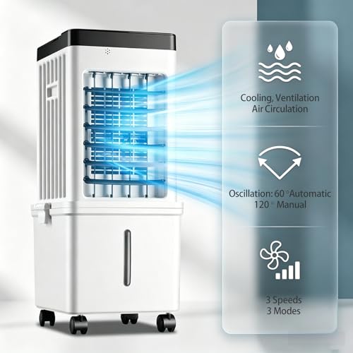 4-in-1 Portable Air Conditioner, Fast Cooling Evaporative Air Cooler, Ultra Quiet with 3 Wind Speeds, 8L Large Water Tank & Remote Control, Air Conditioner Portable for Home Bedroo image 4