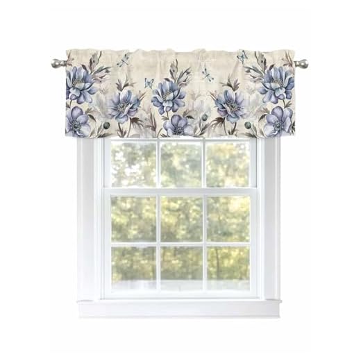 Purple Vintage Flowers Valances for Windows Farmhouse Butterfly Leaves Kitchen Valance Curtains for Living Room/Bathroom Windows，Rod Pocket Cafe Curtain.1 Panel, 54"×18" Beige