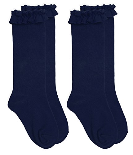 Jefferies Socks Girls Ruffle Cotton School Dress Knee High Socks 2 Pair Pack