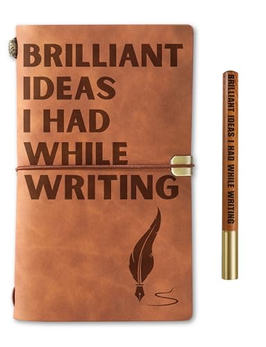 InnoBeta Writer gifts Journal Notebook with Pen Set, for Authors, Novelist, Refillable Sketchbook, Faux Leather Travel Diary, Lined Planner, 7x5 Inches - Brilliant