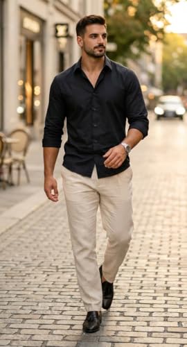 Image of IndoPrimo Men's Cotton Shirt with Stylish Full Sleeves Spread Collared Neck Solid Pattern Western Style Classic Fit and Standard Length | Casual Shirt for Man