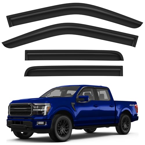 CXZHAZD Shatterproof Tape-On Rain Guards for Ford F150 SuperCrew 2015-2026 Crew Cab, Out-Channel Window Deflectors Vent Window Visors Rain Sun Wind Guards Shade Deflectors, 4 pcs