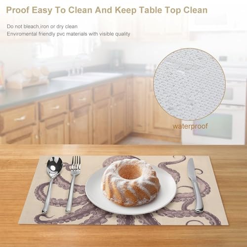Sets de table vintage en PVC lavable et vinyle tissé durable