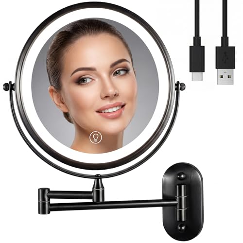 Espejo de maquillaje montado en pared con luz recargable