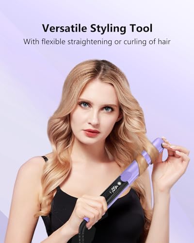 Image of Annlary Hair Straightener 1 Inch Flat Iron and Curler 2 in 1 Titanium Ceramic Ionic Dual Voltage Straightener with Heat-Resistant Silicone, for Less Frizz, Shinier & Smoother