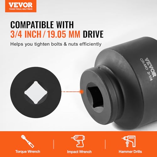 Image of VEVOR Axle Nut Impact Socket Set - 3 /4 inch Drive 6-Point 8-Piece SAE Spindle Nut Socket CR-MO Heat Treated Large Socket Set with Storage Case for Auto Repair, Removing or Installing Axle Nuts