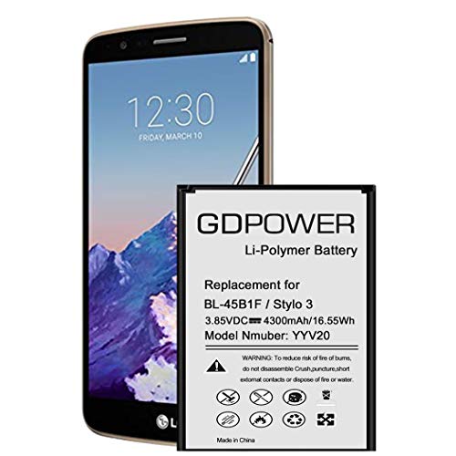 LG Stylo 3 Battery, Upgraded GDPower 4300mAh High Capacity 0 Cycle Battery BL-44E1F Replacement for LG Stylo 3 LG Stylo 3 Plus TP450 MP450 LS777, LG Stylo 3 Spare Battery