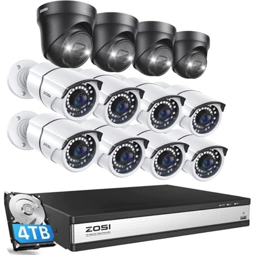 ZOSI 16CH 4K PoE Home Security Camera System,H.265+ 8MP 16 Channel CCTV NVR with 4TB HDD for 24-7 Recording,12pcs Wired PoE IP Cameras Outdoor Indoor,Night Vision,Motion Alert,Remote Access.